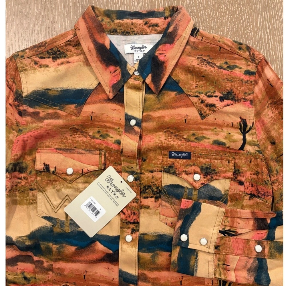 Wrangler Women's Desert Sands Print‎ Western Shirt Small  Peark Snap Long Sleeve